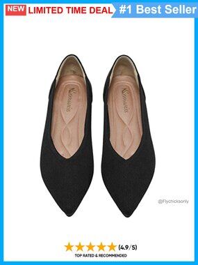 Pointed Toe Knit Ballet Flats Memory Foam Comfort Work Dress Shoes